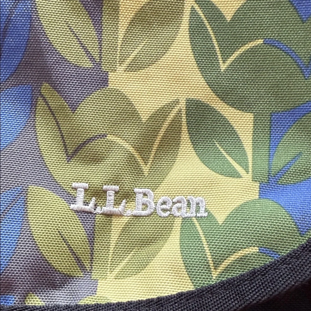 L.L. Bean Black and Blue Leaf Pattern Laptop Bag
